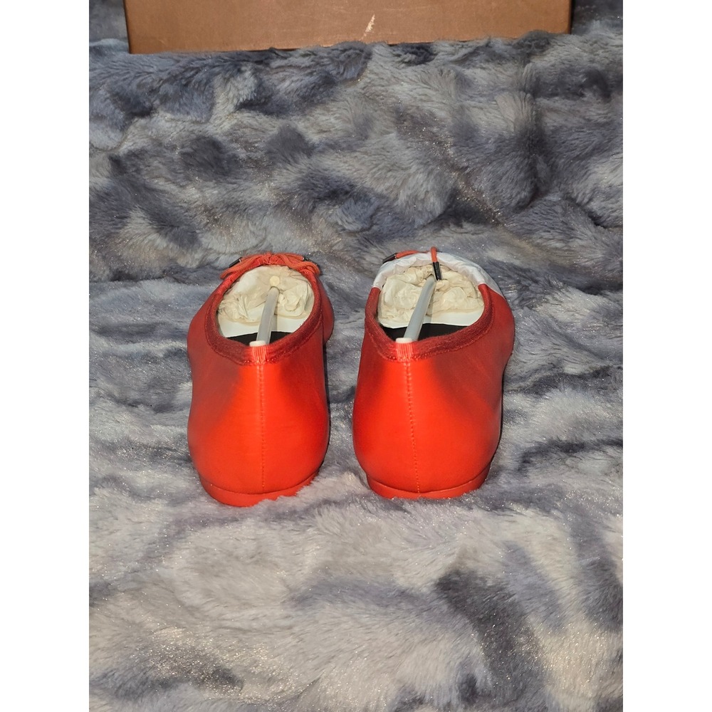 NWB COACH Lara Silk‎ Nappa Ballet Flats Red/Orange Leather Bow Logo Size 8 - Picture 3 of 6
